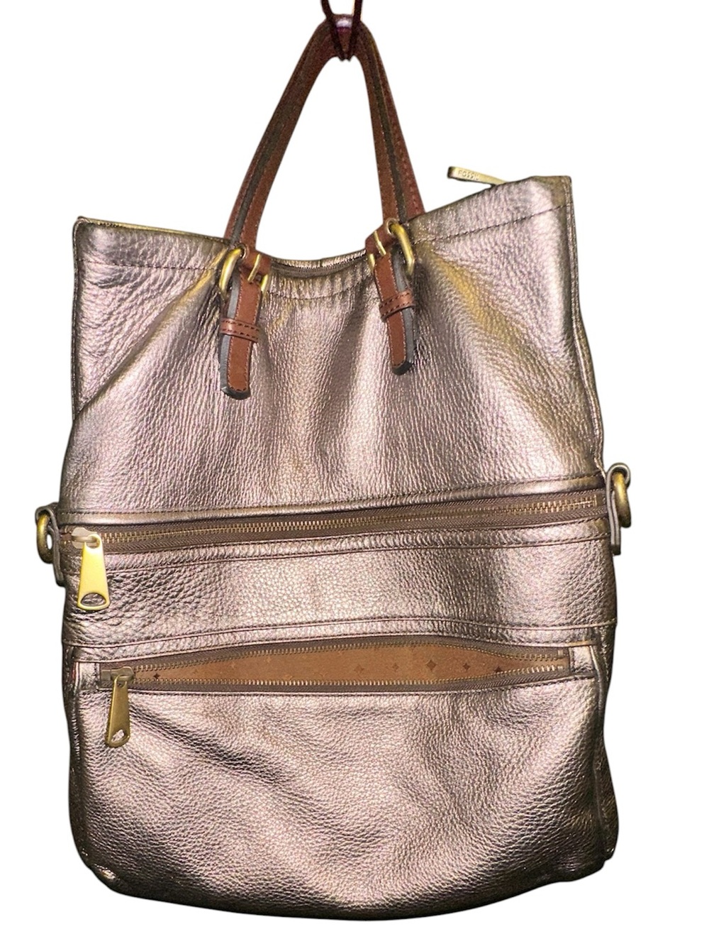 FOSSIL Explorer Tote Y2K Genuine Leather Metallic